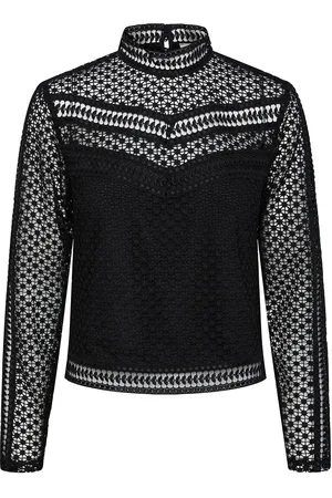 Y.A.S Alberta Ls New Lace Top Tops T-shirts & Tops Long-sleeved Black