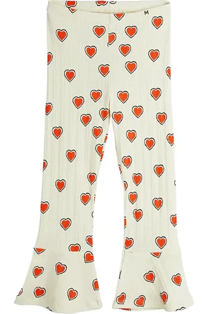 Mini Rodini Outlined Hearts Aop Flared Trousers Bottoms Trousers Cream