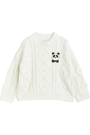 Mini Rodini Panda Texture Knit Sweater Tops Knitwear Pullovers White