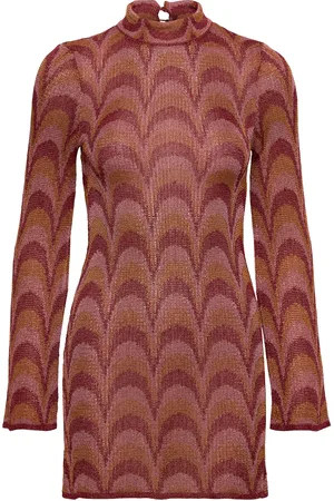 MANGO Lurex Knitted Dress Kort Kjole Brown