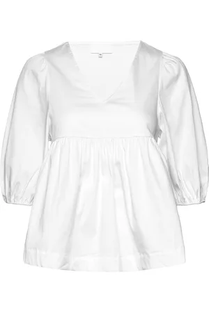Levete Room Lr-Isla Solid Tops Blouses Short-sleeved White