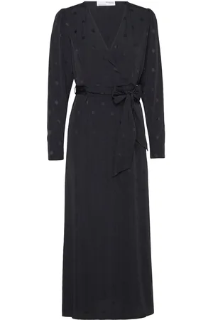 SELECTED Slfludwika Ls Ankle Satin Dress B Maxikjole Festkjole Black