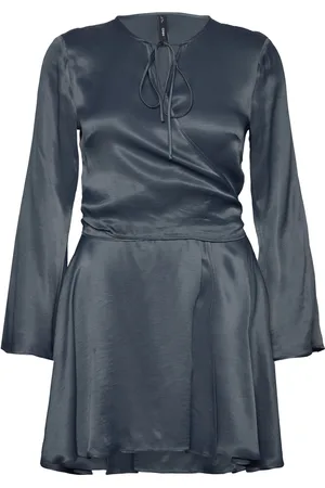 MANGO Wrapped Satin Dress Kort Kjole Blue