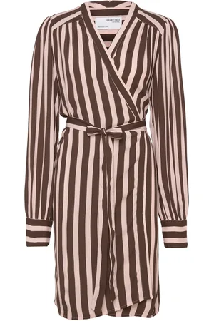 SELECTED Slfminna-Alva Ls Short Wrap Dress O Knælang Kjole Brown