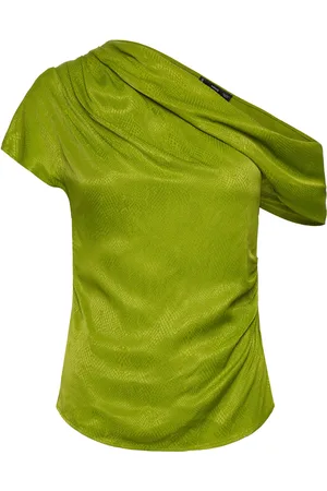 MANGO Satin Blouse With Asymmetrical Neck Tops Blouses Short-sleeved Green