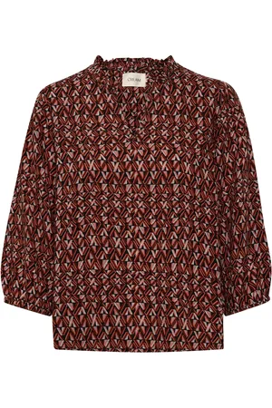 Cream Crtiah Blouse 3/4 Sleeve Tops Blouses Long-sleeved Red