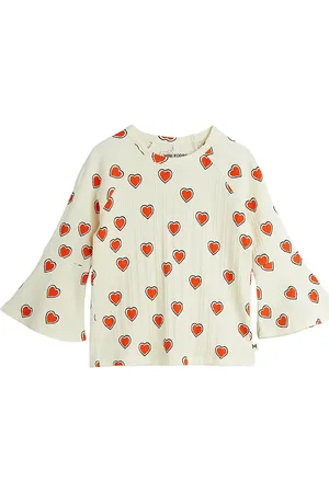 Mini Rodini Outlined Hearts Aop Trumpet Sleeve Top Tops T-shirts Long-sleeved T-Skjorte Cream