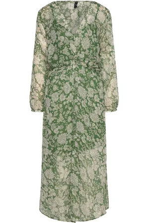 MANGO Midi Printed Dress Knælang Kjole Green