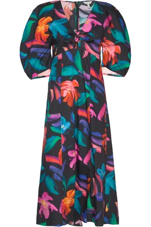 GANT Floral Print Volume Sleeve Dress Knælang Kjole Black