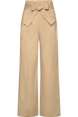 MANGO Paperbag Trousers With Belt Bottoms Trousers Wide Leg Beige