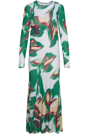 WoodWood Erica Print Wrap Dress Maxikjole Festkjole Green