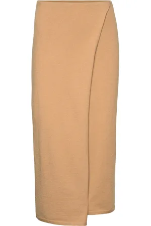 MANGO Knit Wrap Skirt Lang Nederdel Beige