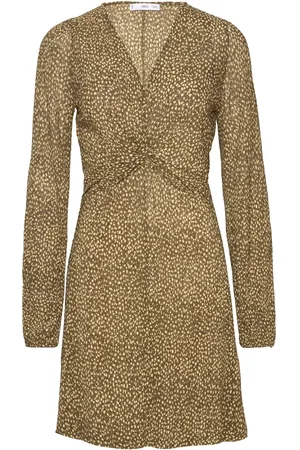 MANGO Short Printed Dress With Knot Detail Kort Kjole Yellow