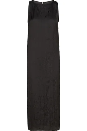 MANGO Black Textured Midi-Dress Knælang Kjole Black