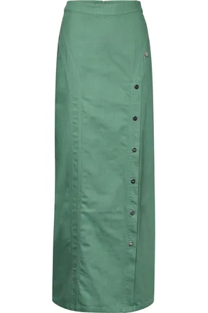 Cannari Concept Washed Twill Long Skirt Lang Nederdel Green