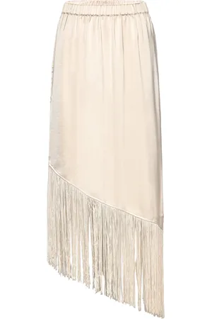 Norr Gili Fringe Skirt Knælang Nederdel Cream