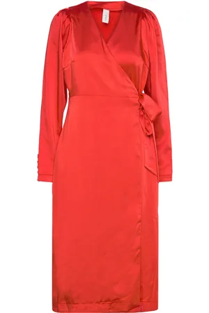 Y.A.S Painterly Ls Wrap Midi Dess S. - Show Dresses Evening Dresses Red