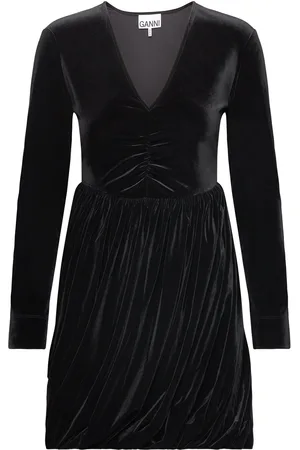 Ganni Velvet Jersey Kort Kjole Black