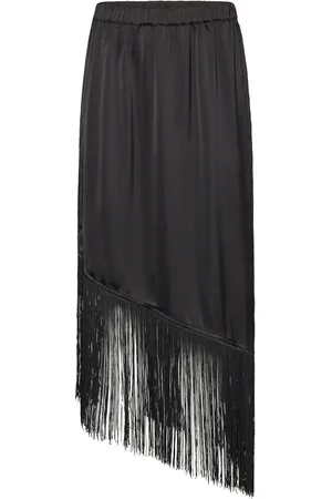 Norr Gili Fringe Skirt Knælang Nederdel Black