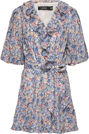Ralph Lauren 80S Cotton Voile-Dress Kort Kjole Blue