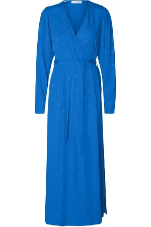 SELECTED Slfludwika Ls Ankle Satin Dress B Maxikjole Festkjole Blue