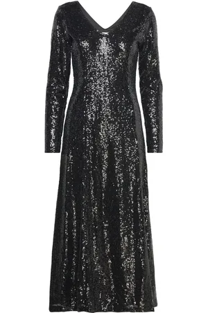 SELECTED Slfalaia Ls Midi Sequins Dress B Knælang Kjole Black