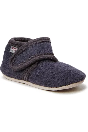 Melton Wool Slippers With Velcro Grey