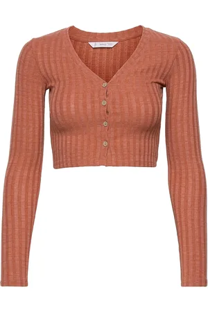 MANGO Ribbed Long-Sleeved T-Shirt Orange