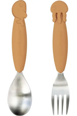 Done by Deer Easy-Grip Spoon & Fork Set Sea Friends Mustard D By Deer Yellow
