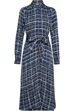ESPRIT Checked Satin Dress, Lenzing™ Ecovero™ Navy