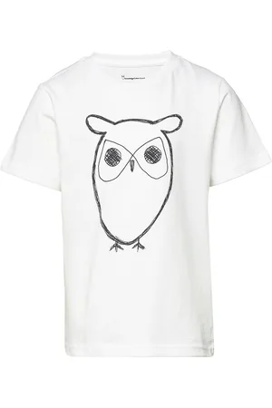Knowledge Cotton Apparal Regular Big Owl T-Shirt - Gots/Vega White