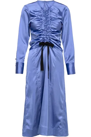 Ganni Solid Satin Midi Dress Blue
