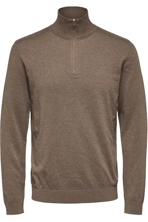 SELECTED Slhberg Half Zip Cardigan Noos Brown