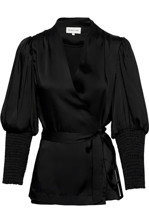 By Malina Hope Satin Wrap Blouse Black