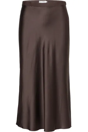 Ahlvar Gallery Hana Satin Silk Skirt Brown