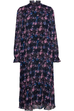 Ganni Pleated Georgette Midi Dress Navy
