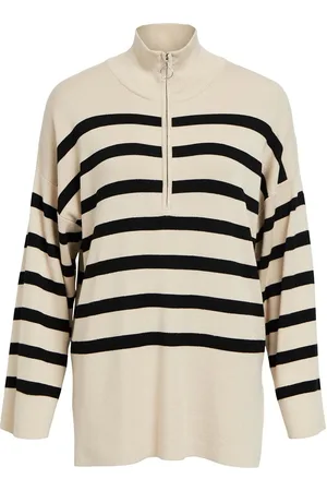 Object Objester L/S Knit Zip Pullover Noos Beige