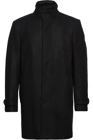 Lindbergh Recycled Wool Funnel Neck Coat Black