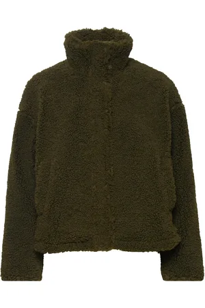 MANGO Faux Shearling Jacket Green