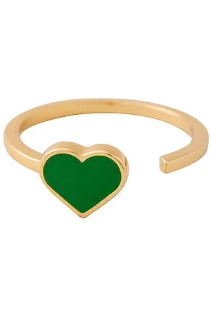 Design Letters Enamel Heart Ring Gold Plated Green