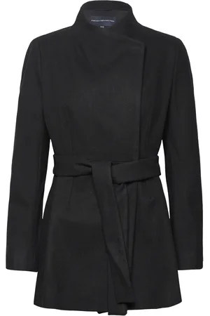 French Connection Platform Felt Crossover Coat Black
