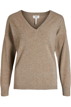 Object Objthess L/S V-Neck Knit Pullover Noos Beige