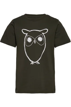 Knowledge Cotton Apparal Regular Big Owl T-Shirt - Gots/Vega Black