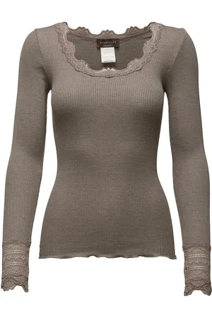 Rosemunde Rwbenita Ls O-Neck Lace T-Shirt Brown