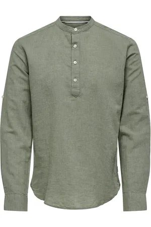 Only & Sons Onscaiden Ls Halfplackt Linen Shirt Noos Green