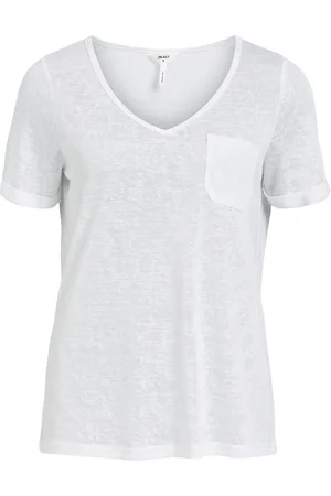 Object Objtessi Slub S/S V-Neck Noos White