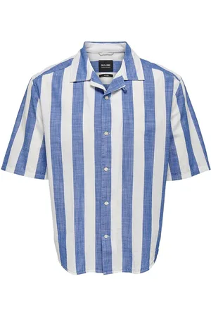 Only & Sons Onstes Rlx Ctn Slub Stripe Ss Shirt Noos Blue
