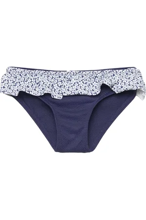 MANGO Ruffled Floral Bikini Bottom Navy