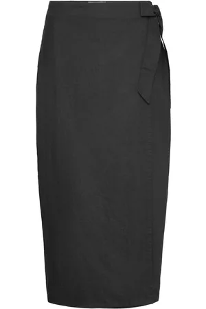 Minus Kvinder Wrap nederdele - Shelba Linen Wrap Skirt 3 Black