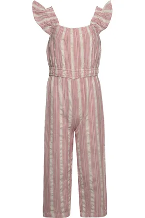 MANGO Striped Cotton Jumpsuit Pink